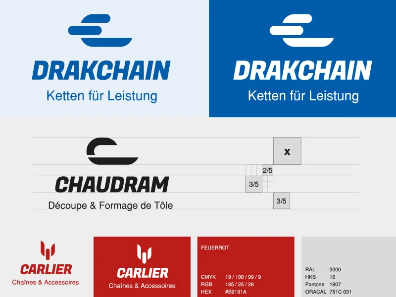 Entwicklung der Logos von Logos von DRAKCHAIN, CARLIER CHAINES & CHAUDRAM